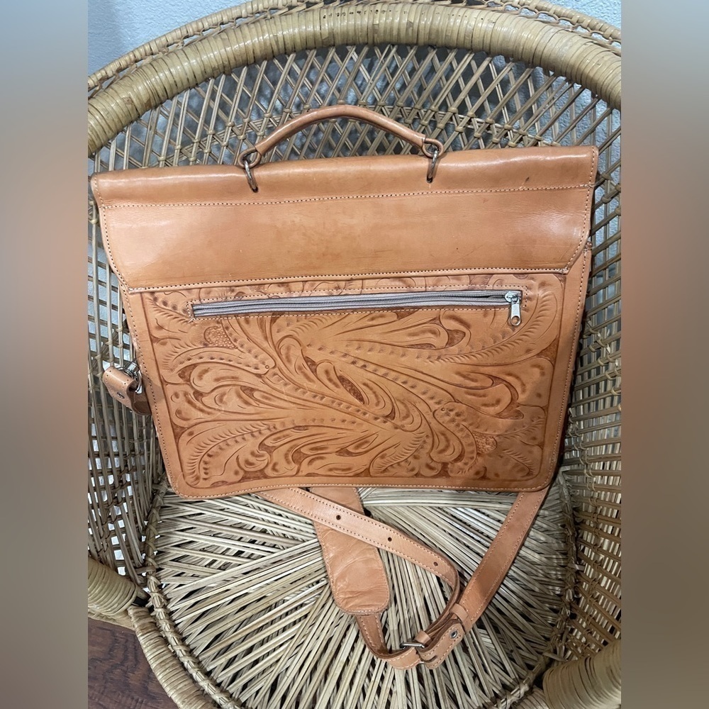 🧳 Hand-Tooled Leather Briefcase Satchel – Vintage Western‎ Office Field Bag - Picture 4 of 10